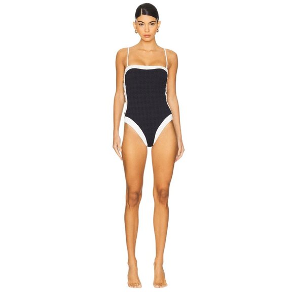 L'AGENCE Tory Colorblock Chic Bandeau One Piece Swimsuit in Black Small New - Picture 1 of 16